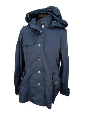 Kristen Blake Womens Navy Hooded Button-Up Jacket L Cotton Blend